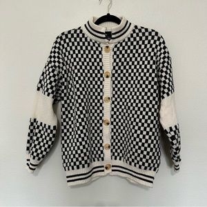 LALA ORIGINAL Get What I Want Grandpa Cardigan in Black + White women’s size S/M